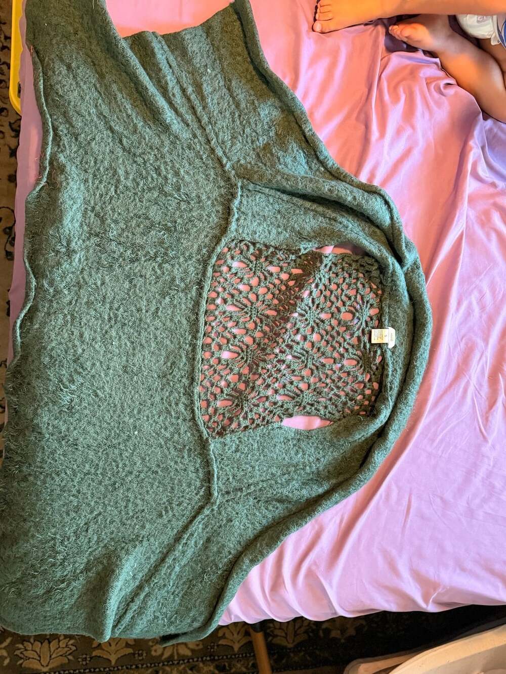 esciò Green Open Knit Crochet Back Shrug Vest Size S